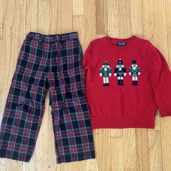 E-Land Boutique Tartan Plaid Nutcracker Holiday Pants Sweater Set Outfit 4T - Picture 1 of 1